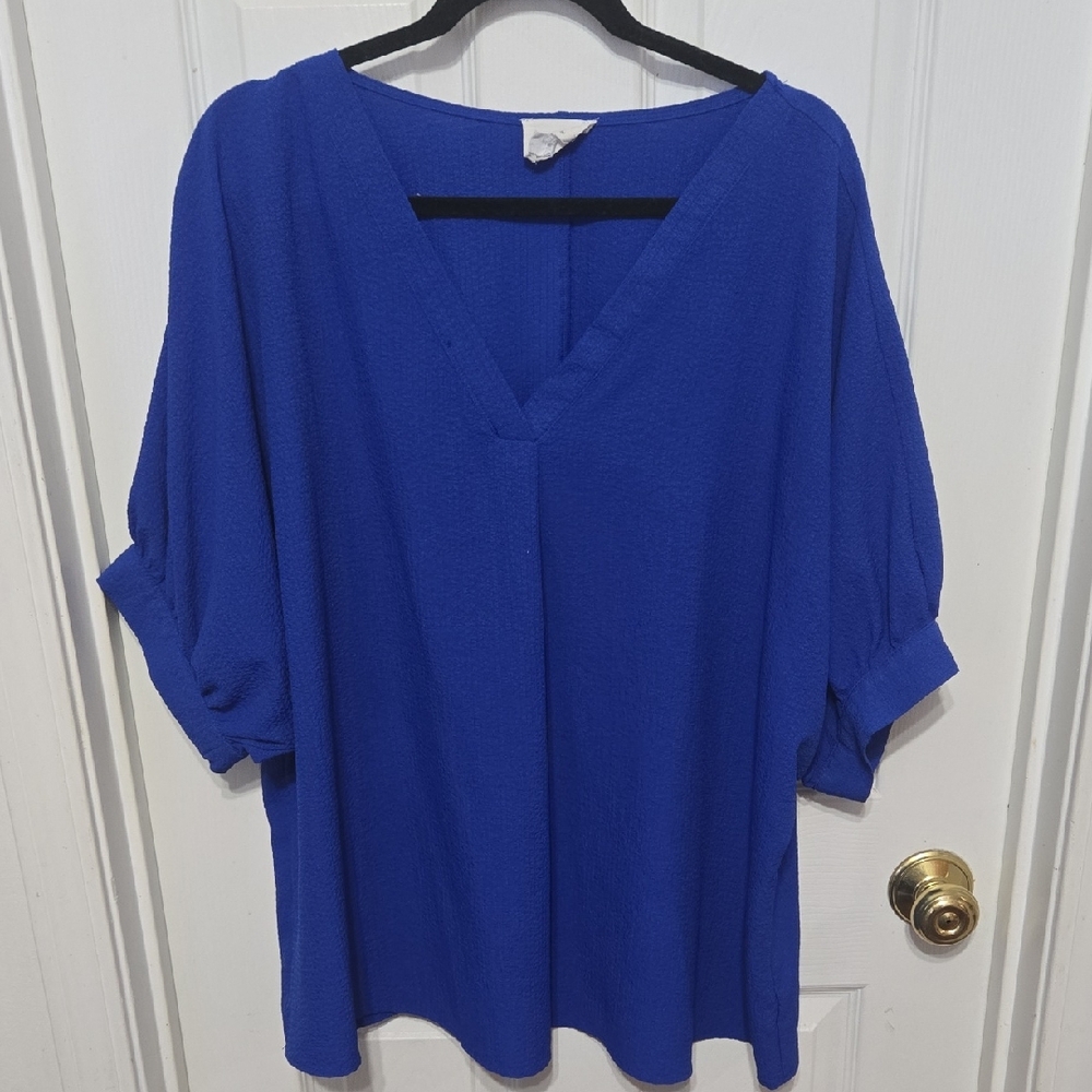 ANDREE BY UNIT Vibrant Blue V-Neck Blouse
